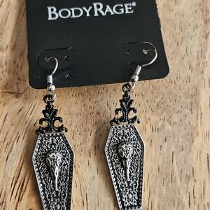 BodyRage Black and Silver Coffin Drop Earrings